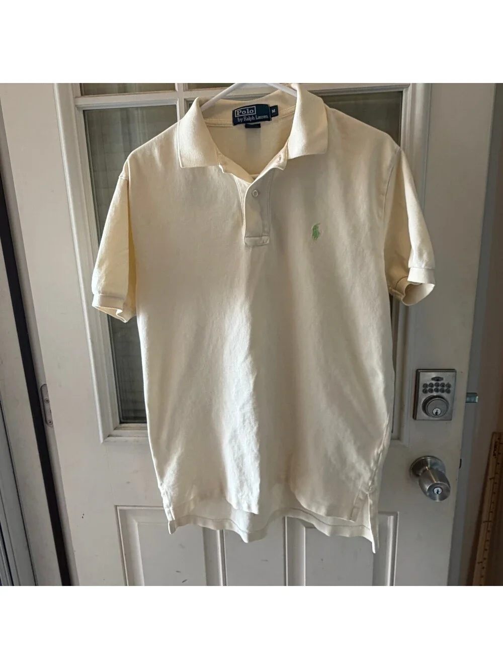 Polo by Ralph Lauren Men's Medium Butter Yellow Polo Shirt with Green Logo